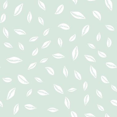 Beyaz elli vektörsüz desen şirin mavi arkaplan üzerine basit yapraklar çizilmiş.