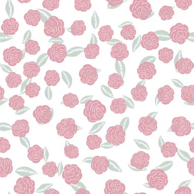 Beyaz arkaplanda pembe çiçekli kusursuz bir desen