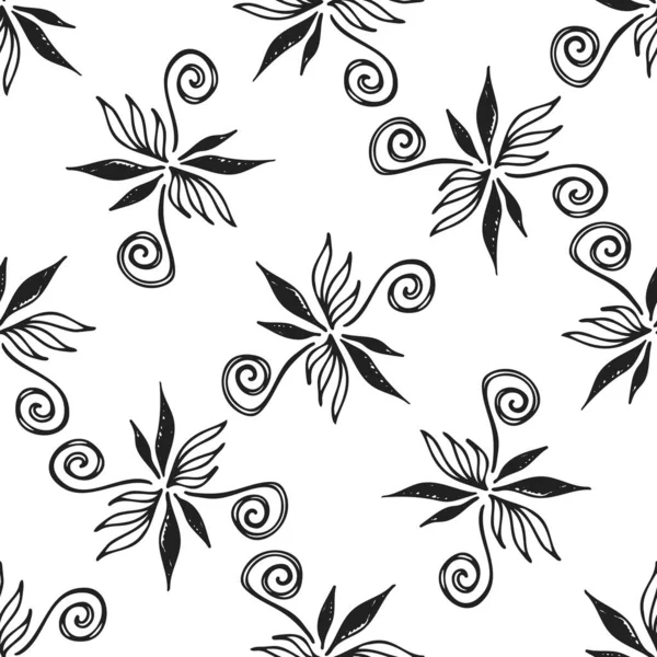白色背景上手工绘制东方花卉抽象元素的矢量无缝图案 — 图库矢量图片