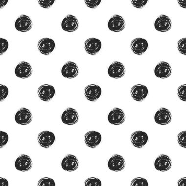 Fayans, tekstil, hatıra defterleri, defterler, giysiler, baskılar, duvar kağıtları için beyaz zemin üzerinde siyah el çizilmiş grunge daireleri olan vektör pürüzsüz desen.