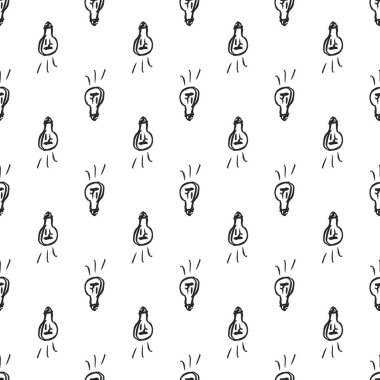 Beyaz arka planda elle çizilmiş ampullü vektör pürüzsüz desen. Fayans, duvar kağıdı, tekstil, baskı, giysi için karalama siyah özensiz illüstrasyon.