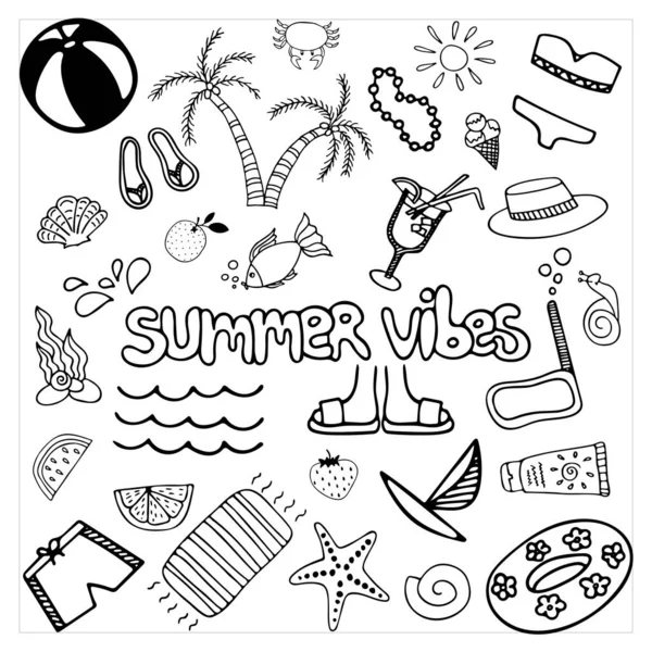 Vector Sommerkritzelset Handgezeichnete Illustration Mit Trendigem Stil Auf Weißem Hintergrund — Stockvektor