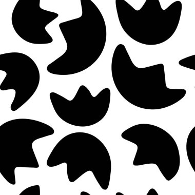 Beyaz arka planda siyah, soyut çiçekli, kusursuz bir şekil. Paket kağıdı, duvar kağıdı, arkaplan, not defteri, tekstil, moda giysiler ve diğer şeyler için el çizimi çizimi çizimi resimleme