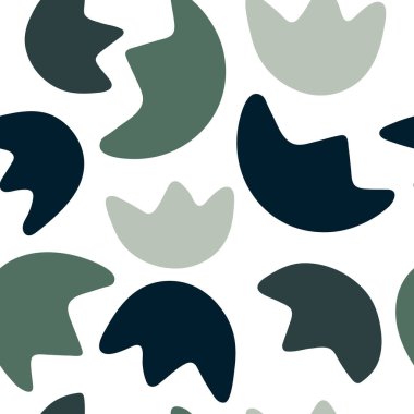 Beyaz arka planda mavi, yeşil, aydınlık ve koyu soyut çiçekli vektörsüz desen. Paket kağıdı, duvar kağıdı, arkaplan, not defteri, tekstil, moda giysiler ve diğer şeyler için el çizimi çizimi çizimi resimleme