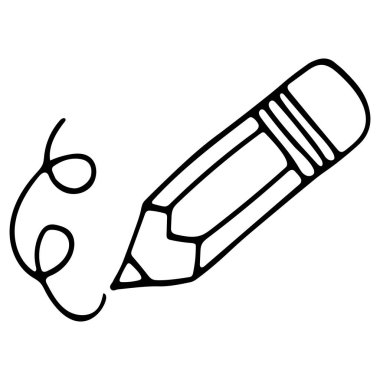 Beyaz arka planda el yazısıyla çizilmiş kalem. Baskı, okul tasarımı, mevsimlik dekorasyon ve diğer şeyler için karalama çizimi.