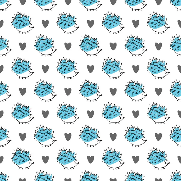 Vector naadloos patroon met egels en hartjes op witte achtergrond. Handgetekende schattige doodle illustratie. — Stockvector