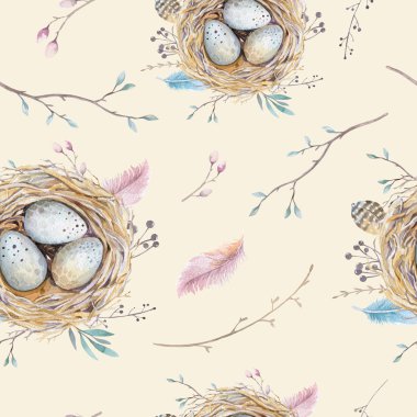 Suluboya doğal çiçek vintage seamless modeli yuva, wr ile