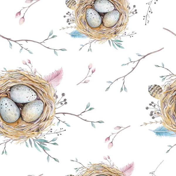 Акварель натуральный цветочный винтажный бесшовный узор с гнездами, не так ли? — стоковое фото