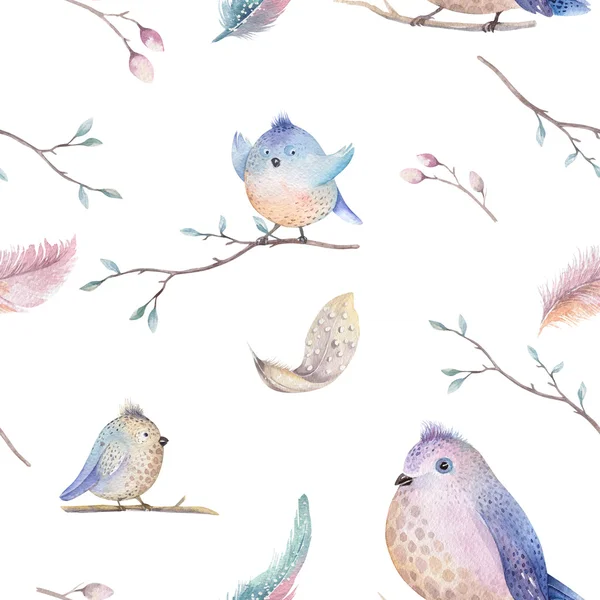 水彩画春素朴なツリー ブランチ、鳥の巣パターン — ストック写真