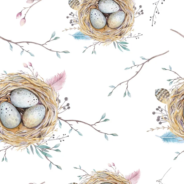 Akvarel přírodní květinové vinobraní bezešvé vzor hnízda, wr — Stock fotografie