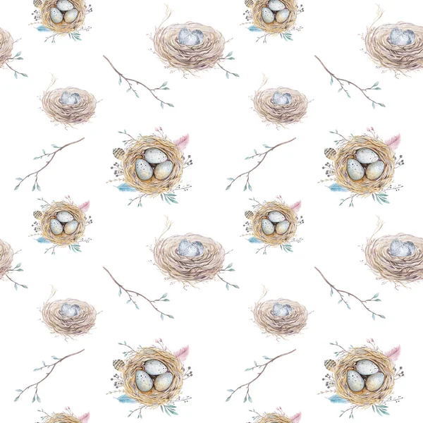 巣、wr 水彩自然花ヴィンテージ シームレス パターン — ストック写真