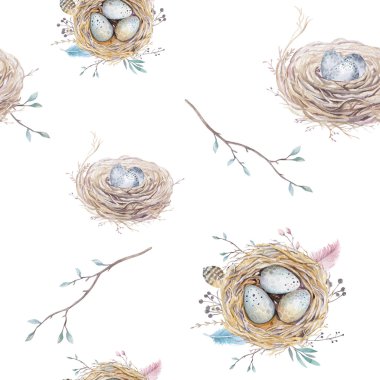 Suluboya doğal çiçek vintage seamless modeli yuva, wr ile