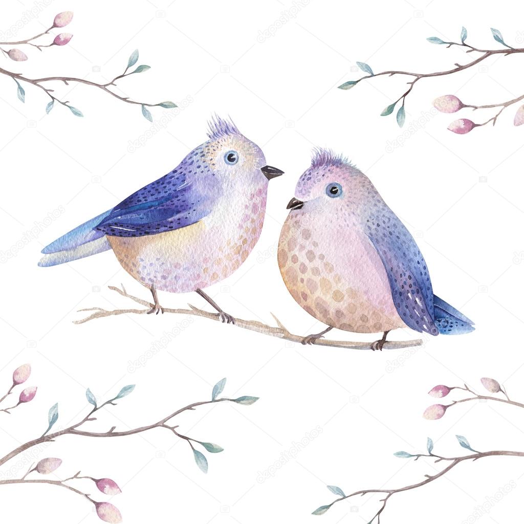Feuilles De Main Dessin Aquarelle Vol Dessin Animé Oiseaux