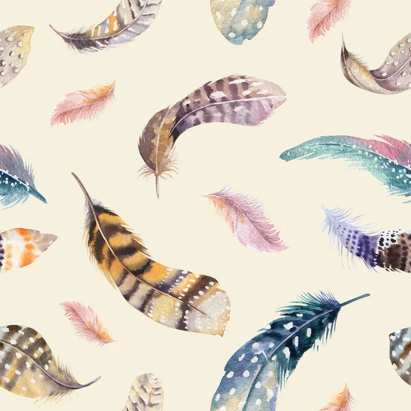 Feathers repeating pattern. Watercolor background with seamless — Stock Photo, Image