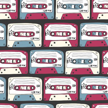 Müzik simgeler. Ratro kaset seamless modeli. rock müzik b