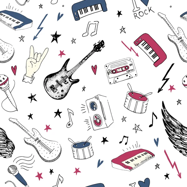 Music symbols. Seamless pattern. rock music background textures — ストックベクタ