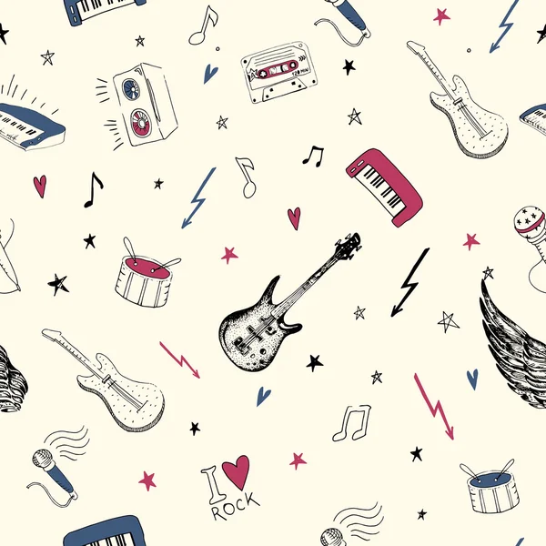 Music symbols. Seamless pattern. rock music background textures, — ストックベクタ