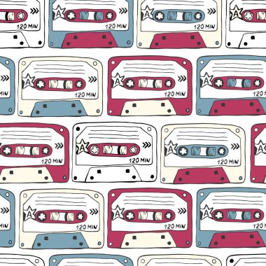 Müzik simgeler. Ratro kaset seamless modeli. rock müzik b