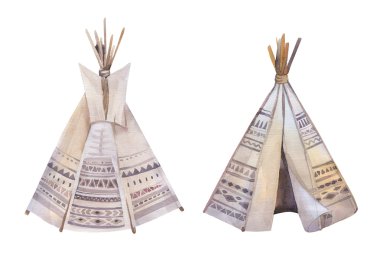 Watercolor teepees and arrows set clipart