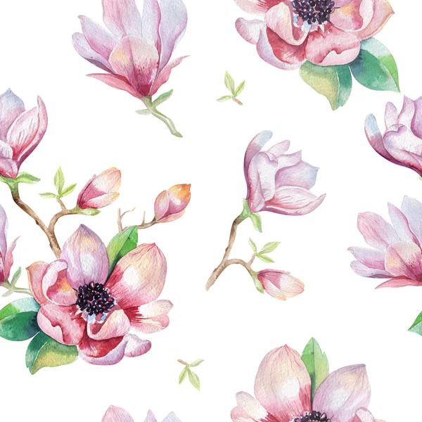Magnolia flowers and leaves pattern — Stock Photo, Image