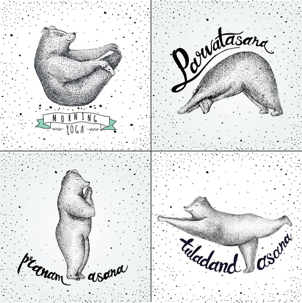 Série d'illustrations vectorielles. fun un ours isolé sur vintage — Image vectorielle