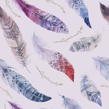 Watercolor feathers pattern clipart