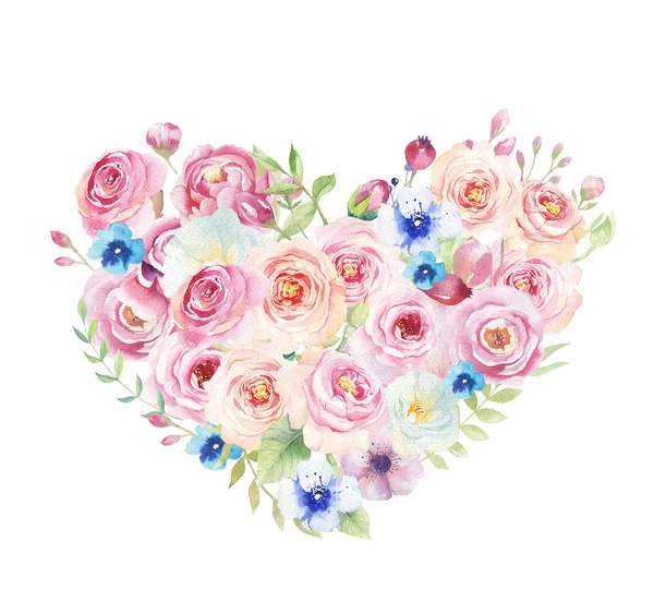 Акварельний квітковий серцевий букет — стокове фото