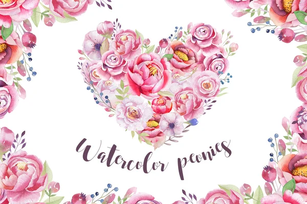 Watercolor floral heart bouquet — Stock Photo, Image