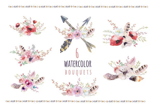 Set of watercolor vintage floral bouquets — Stock Photo, Image