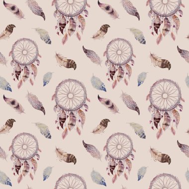 Dreamcatchers ve tüyleri desen