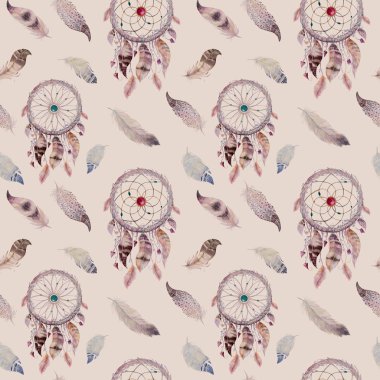 Dreamcatchers ve tüyleri desen