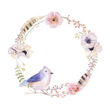 Suluboya çiçek çelengi