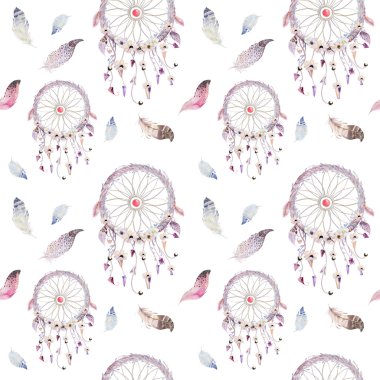Dreamcatchers ve tüyleri desen