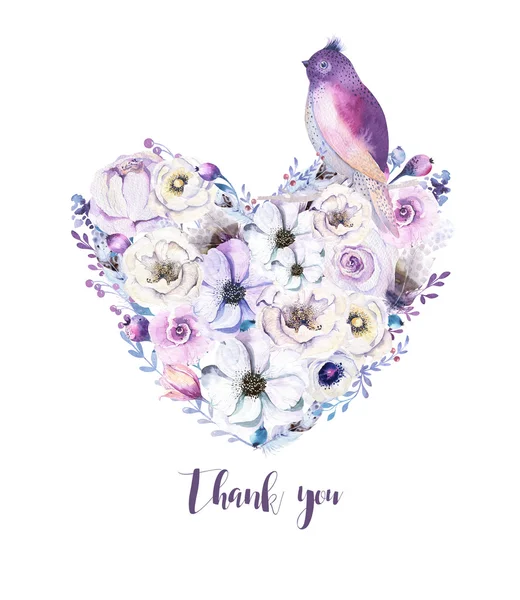 Watercolor floral heart bouquet — Stock Photo, Image