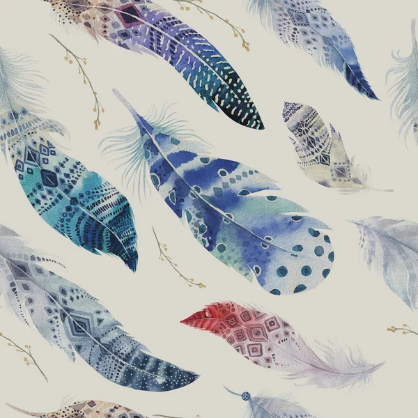 Feathers pattern. Watercolor elegant background. Watercolour col — Stock Photo, Image