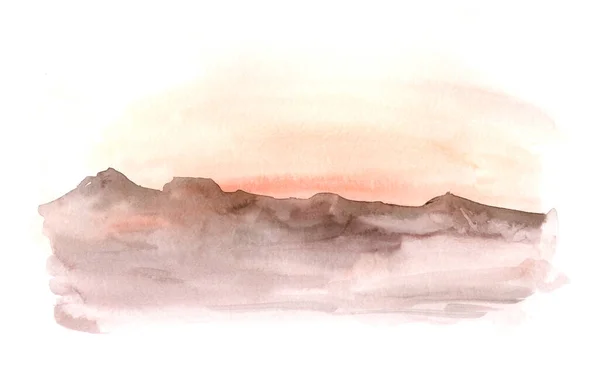 Aquarell Landschaft Afrikanische Wüste Sonnenaufgang Handgemalte Ansicht Der Natur Mit — Stockfoto