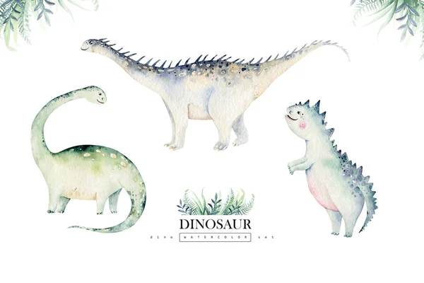 Mignon Dessin Animé Bébé Dinosaures Collection Aquarelle Illustration Dino Peint — Photo