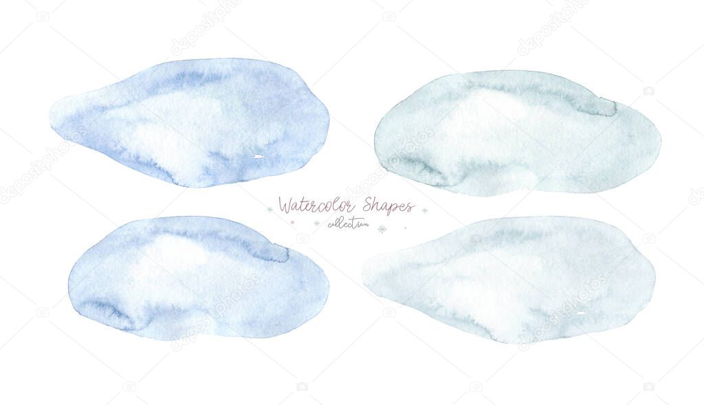 Beautiful watercolor blue shape clouds original illustration.