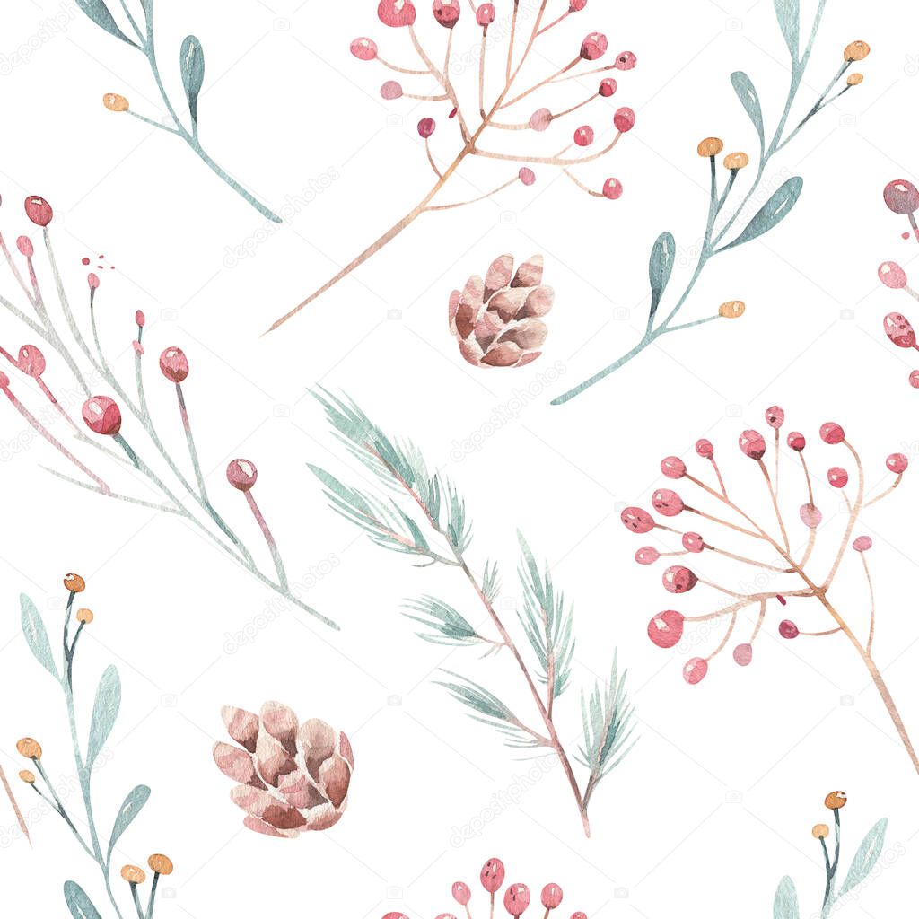 watercolor seamless flower pattern. Big set of watercolor floral elements. Can be used for cards, invitations, save the date cards and many more