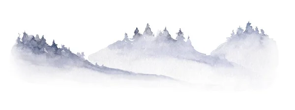 Aquarel Winterlandschap Met Dennenbos Bergen Kerstmis Nieuwjaar Ontwerp Sneeuw Boom — Stockfoto