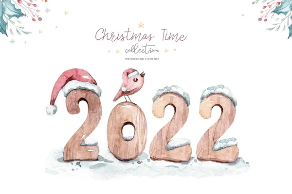 Watercolor Illustration Symbol Year 2022 Funny Cute Bull Christmas Illustration — Stock Photo, Image