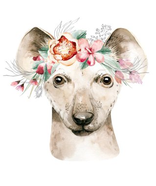 İçinde hayvan olan modaya uygun bir poster. Suluboya karikatür zürafa savana hayvan çizimi. Orman savanası tropikal yaz baskısı.