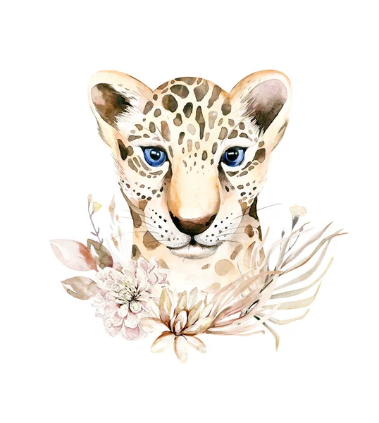 Africa Watercolor Savanna Leopard Animal Illustration African Safari Wild Cat — Stock Photo, Image