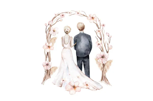 Acquerellocoppia Sposa Sposo Stile Boho Matrimonio Illustrazione Matrimonio Digitale Adoro — Foto Stock