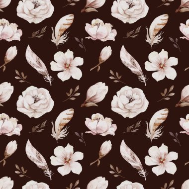 Çiçeksel suluboya, tüylü, dikişsiz desen, suluboya resimleme