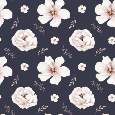Çiçeksel suluboya, tüylü, dikişsiz desen, suluboya resimleme