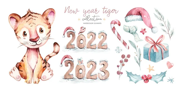 Watercolor Babytiger Symbol New Year 2022 Watercolor Cute Cartoon Animal — Stock Photo, Image