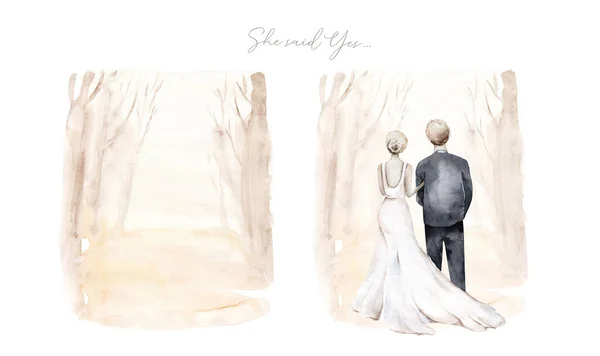 Watercolorcouple Bride Groom Boho Style Wedding Digital Marriage Illustration Love — Stock Photo, Image