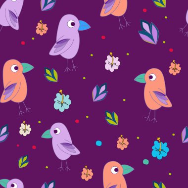 Seamless modeli çiçekli, yaprakları ve papağan. Kumaş deseni.