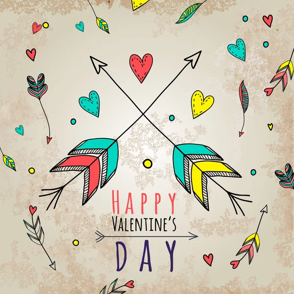 Aftelkalender voor Valentijnsdag wenskaart met pijlen en andere vakantie elementen. Vectorillustratie. Set van pijlen. Partij downloaden — Stockvector